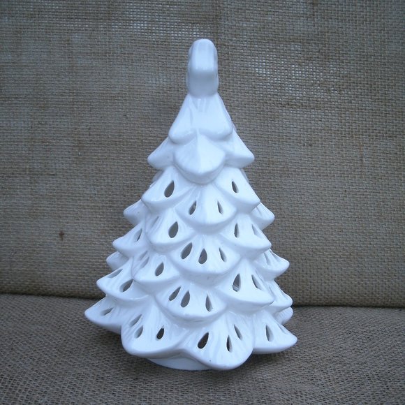 Vintage Handmade Ceramic Holiday Tree Candle Lamp - Picture 3 of 15